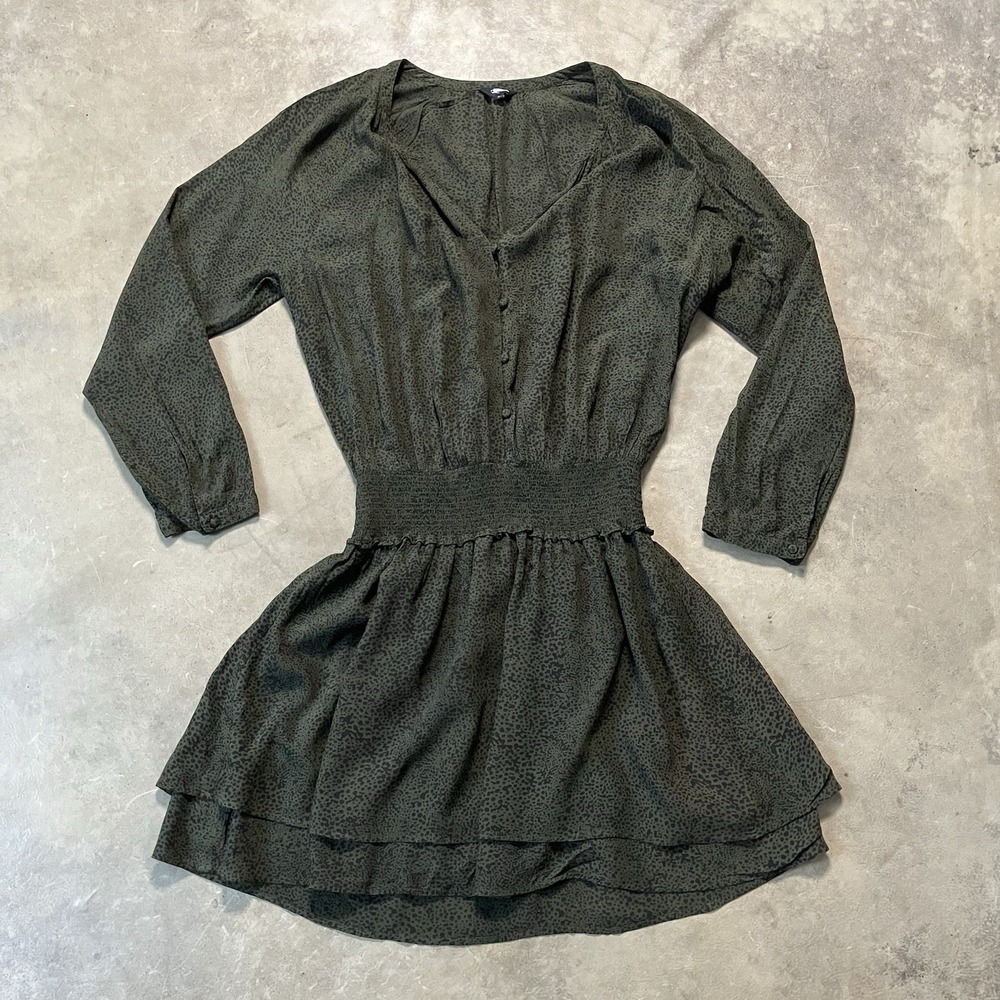 Rails Dress Womens Size large Jasmine Olive Speckled Smocked Waist Mini LS